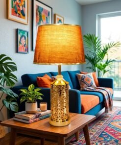 Crystal Table Lamp with Brown Velvet Shade