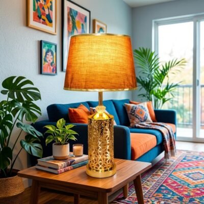 Crystal Table Lamp with Brown Velvet Shade